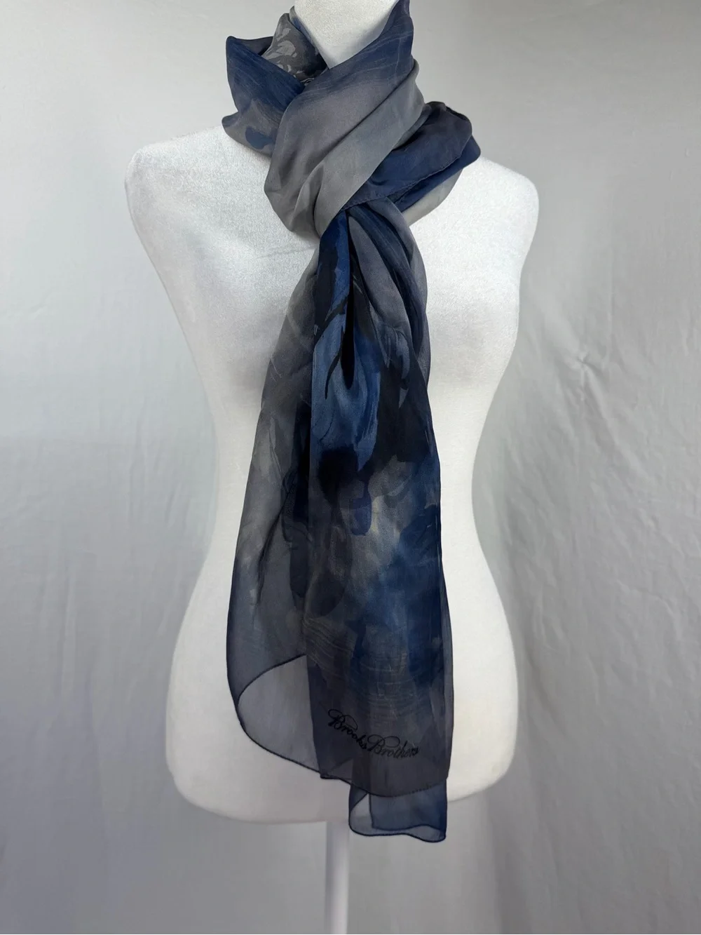 Brooks Brothers Vintage Sheer Navy and Gray Floral Silk Scarf